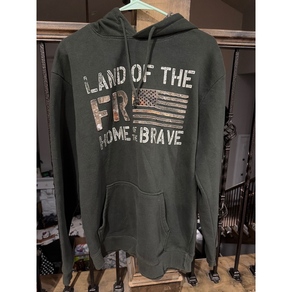 Buck Wear Mens Green Realtree Camo Lined Hoodie Land Of The Free Graphic Large